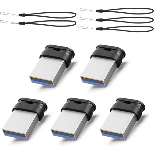 Lot de 5 mini clés USB 16 Go -Petite clé USB 3.0-16 Go-Avec cordon-Portable-Pour voiture,bureau,ordinateur portable-Noir