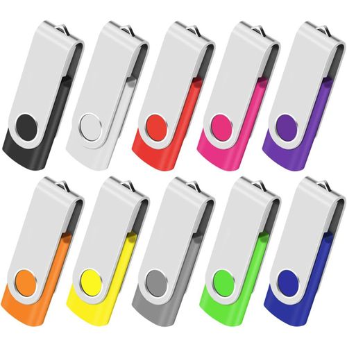 Cle USB 2GB Clé USB 2.0 Lot de 10 Mémoire Stick Lecteur USB Flash Drive Stockage Rotation Disque pour Ordinateur Portable/PC/Voiture (10 Couleurs)