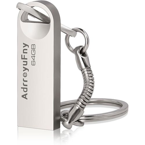 Clé USB 64Go,Pen Drive 64Go Imperméable Flash Drive USB 2.0 Portable Métal Mémoire Stick pour Ordinateur Portable/PC/Smart TV etc (Argent)