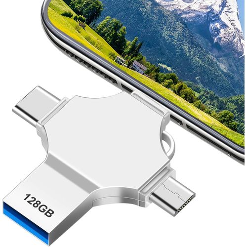 4 in 1 Clé USB 128 GO,Clé USB 3.0 Haute Capacité Clé USB,Clé USB Professionnelle Clé USB,Clé USB 128 GO pour Téléphone/OTG Android/Ordinateu/Tablette/PC,pour Aux Voyages et Au Bureau