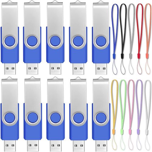 Clé USB 2.0 256 MB Lot de 10 Clefs USB-Mémoire Stick Pivotante Petite Capacité Cle USB 256Mo Lecteur Flash USB-Bleu Clef USB avec Cordes