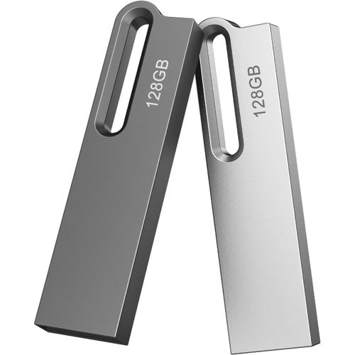 128Go Clé USB 3.0 Lot de 2 Clef USB Métal Imperméable Flash Drive Clés USB 128 Go pour PC,Ordinateur Portable,Stockage de Données,(2X128Go Argenté Noir)