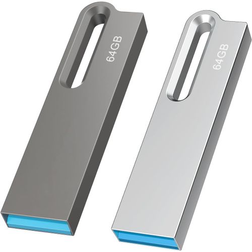 64Go Clé USB 3.0 Lot de 2 Clef USB Métal Imperméable Flash Drive Clés USB 64 Go pour PC,Ordinateur Portable,Stockage de Données,(2X64Go Argenté Noir)