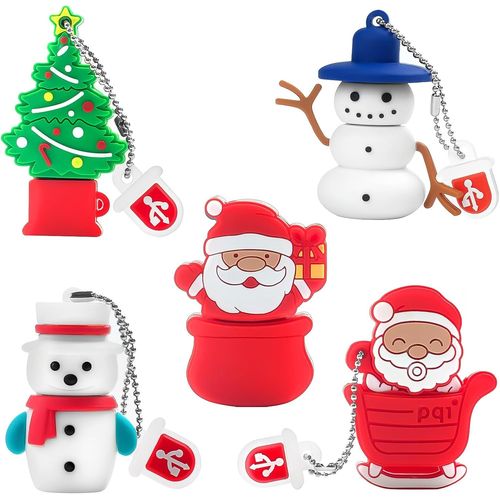 Clé USB de Noël 16 Go (Lot de 5) Cadeaux de Nouvel an pour Famille et Amis,USB Mémoire Sticks Mignon du Père Noël Bonhomme de Neige Arbre de Noël Styles Pendrive