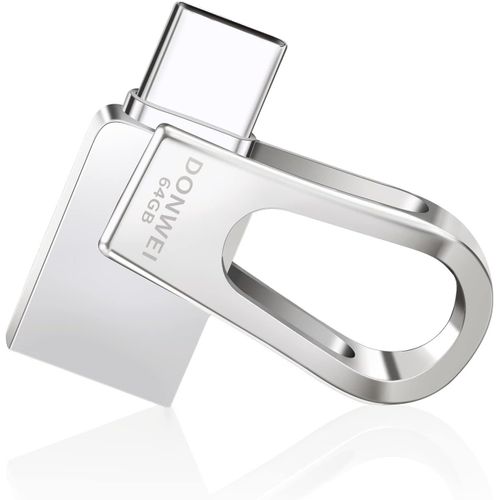 Clé USB C 3.0 64 Go-Grande Capacité MéTal Mini Clef 2 en 1 OTG Type C-Stockage Rotation Disque Mémoire Stick pour PC,Téléphone,Android,Ordinateur,Smartphone (Argenté)