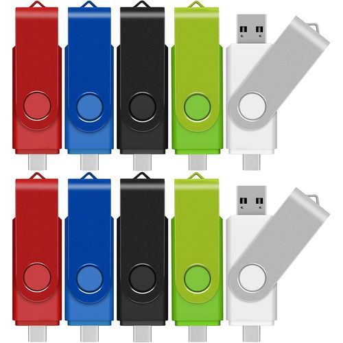 Lot de 10 clés USB C 4 Go 2.0 pour téléphone et pad,clé USB 2 en 1 (USB-C et USB-A),pour téléphone/tablette/téléphones Android et ordinateurs.