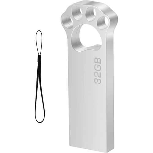Cle USB 32 GO Métal Clé USB 32 Giga Mini Clef USB 32GO Imperméable USB 2.0 Pen Drive 32GB avec Crochet pour Ordinateur Portable/PC/Voiture etc (Argent)