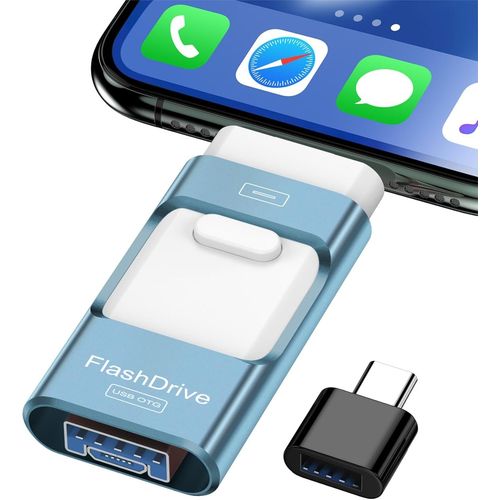 Clé USB 128 Go,Extension de Cle Mémoire Externe,Clé Photo,Lecteur Flash pour iOS et Android,Ordinateur,Pc,Photos/Vidéos/Fichiers Copiés en Un Clic (Bleu)