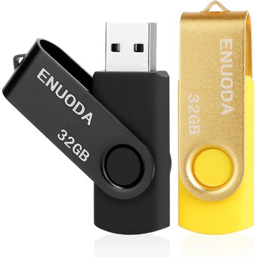 Lot de 2 Clé USB 32 Go USB 2.0 Flash Drive Stockage Rotation Disque Mémoire Stick pour Le Stockage et la Sauvegarde(Noir Oro)
