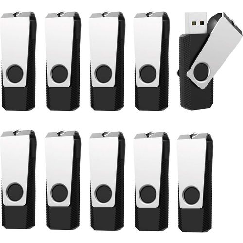Clé USB 8 Go,Lot de 10,2.0 Stockage Externe Avec Pince Pivotante Pour PC/Ordinateur Portable/Voiture (Noir)