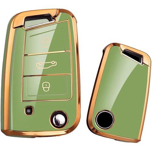 Coque De Clé-Convient Pour Vw Golf 7 Mk7 Tiguan Polo T-Cross-Convient Pour Seat Leon Cupra Ateca Ibiza-Convient Pour Skoda Fabia Octavia-Coque De Protection En Tpu-Étui Clé B-Vert