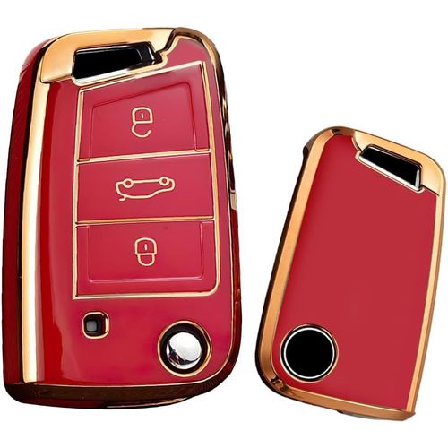 Coque De Clé-Convient Pour Vw Golf 7 Mk7 Tiguan Polo T-Cross-Convient Pour Seat Leon Cupra Ateca Ibiza-Convient Pour Skoda Fabia Octavia-Coque De Protection En Tpu-Étui Clé B-Rouge