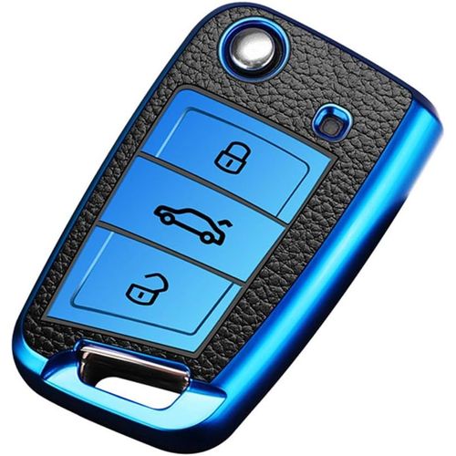 Coque De Clé Compatible Avec Vw Golf 7 Mk7 Tiguan Polo T-Cross Convient Pour Seat Leon Cupra Ateca Ibiza Étui De Clé Convient Pour Skoda Fabia Octavia Rabat Tpu Protection De Clé D Bleu