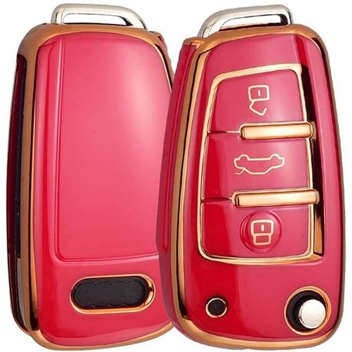 Coque De Clé De Voiture Pour Audi-Étui De Protection En Tpu Pour Audi A1 A3 A4 A6 Q3 Q5 Q7 Rs6 S3 R8 Tt-Rouge Doré