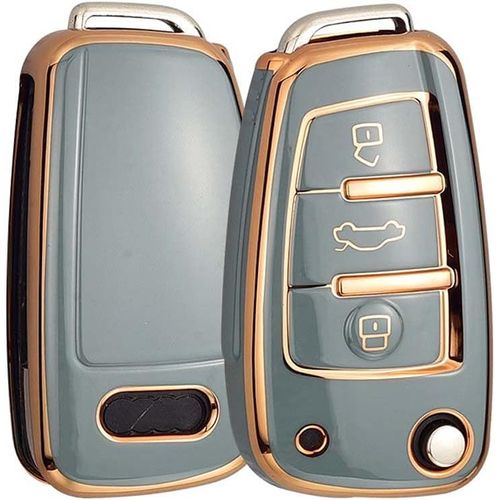 Coque De Clé De Voiture Pour Audi-Coque De Protection En Tpu Pour Audi A1 A3 A4 A6 Q3 Q5 Q7 Rs6 S3 R8 Tt-Bleu Doré