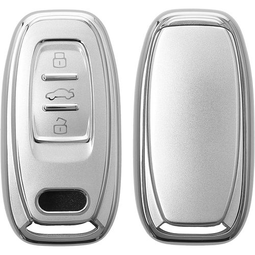 Boitier Clef Voiture Compatible Avec Audi A6 A7 A8 Q7 Q8 Keyless 3-Bouton-Coque En Silicone De Clef De Voiture-Étui De Protection Mat Argenté