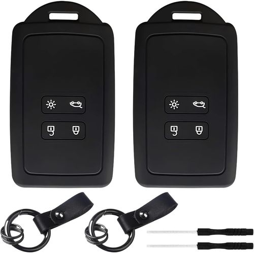 2 Coques De Protege Clef Voiture Pour Clé De Voiture À 4 Boutons Couvre-Clés De Voiture En Silicone Avec Petit Tournevis Porte-Clés Pour Voiture Coque De Clé De Voiture Pour Renault Clio (Noir)