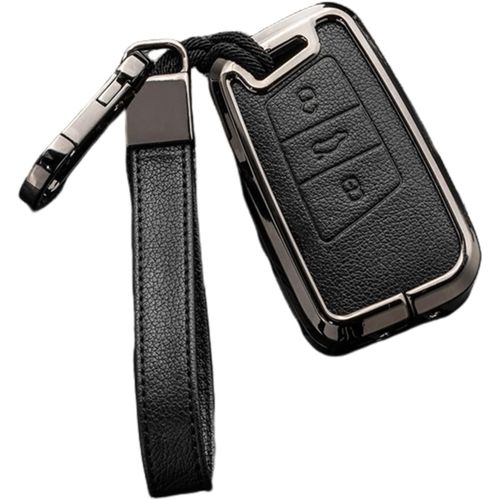 Coque De Clé Télécommande En Cuir Pour Volkswagen Vw Passat B8 Arteon Cc Magotan B5 Jetta Skoda A7 Variant 3 Buttons (Noir+Gris)