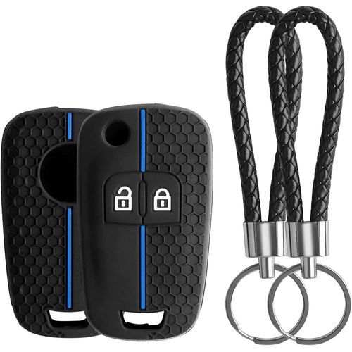 2 Coque De Protection En Silicone Pour Clé De Voiture Opel Compatible Avec Vauxhall Opel Astra Mokka Meriva Corsa Zafira Vectra Insignia Pour Chevrolet Cruze Orlando Avec Porte-Clé Bleu