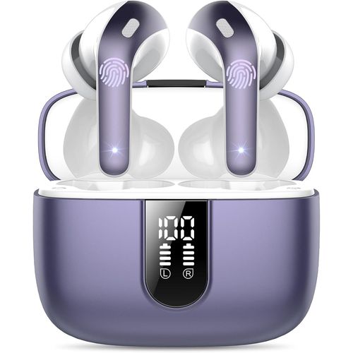 Wireless Bluetooth Headphones, Bluetooth 5.3 Headphones, 50 Hours Touch Control, 4 Enc Call Noise Cancelling Mic, Deep Bass, Comfortable Fit, Ipx7 Waterproof Headphones (Phantom Purple)