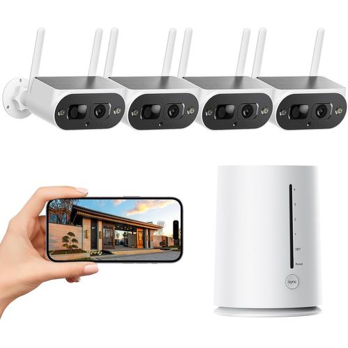 2.5K Caméra Surveillance Exterieure Sans Fil Solaire, Système De Caméra De Sécurité Sans Fil Pour La Maison, Panneau Solaire Intégré, Vision Nocturne Couleur, Détection Humaine, Kit 4 Caméras