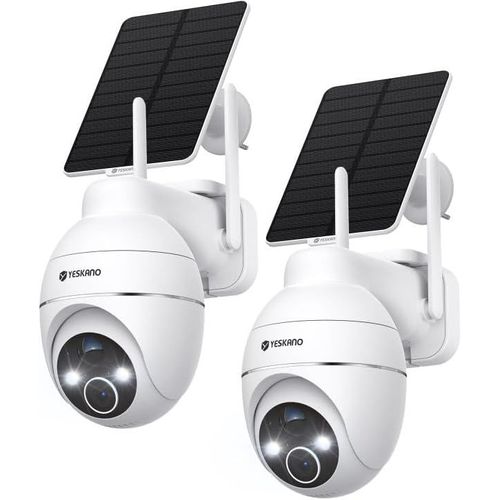 2K Camera Surveillance Wifi Exterieure Sans Fil, Panneau Solaire 360° Ptz Caméra Exterieur Sans Fil Solaire Batterie 2,4 Ghz, Vision Nocturne Couleur, Détection Pir, Audio Bidirectionnel -2Pcs