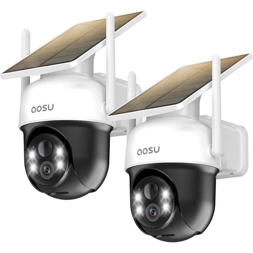 2 Paquets 2K Camera Surveillance Wifi Exterieure Sans Fil Camera Solaire Wifi Exterieur, 3Mp 360°Panoramique Ptz, Vision Vocturne, Alarme Lumineuse Et Sonore, Audio Bidirectionnel