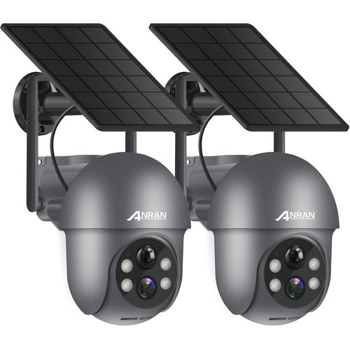 3Mp Caméra Surveillance Wifi Sans Fil, Panneau Solaire+Batteries, 360° Ptz, Détection Mouvement Pir, Vision Nocturne 2K, Audio Bidirectionnel, Alarme Audio, Compatible Avec Alexa/Google, 2 Pcs