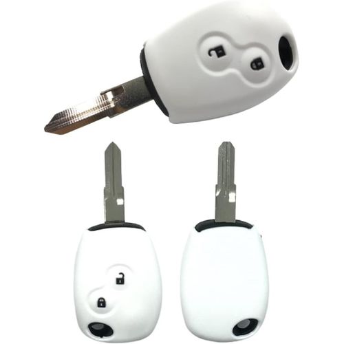 Nordecco Coque De Clé En Silicone Pour Renault Trafic Clio Kangoo Master Modus Twingo Thalia I,Lada Largus,Dacia Duster Logan Sandero,Nissan Nv300,Opel Vivaro B Movano 2 Boutons (Blanc)