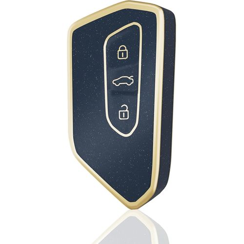 Coque De Clé Pour Vw Etui Cles Pour Volkswagen Golf 8 Mk8 Seat Leon Mk4 Skoda Octavia 8 Ateca Tarraco Protecteur Clé Voiture Couverture Clé Accessoire Voiture Clé À Télécommande,Bleu Or