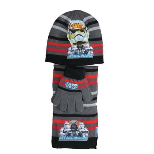 Ensemble Bonnet Gants Echarpe Star Wars Gris