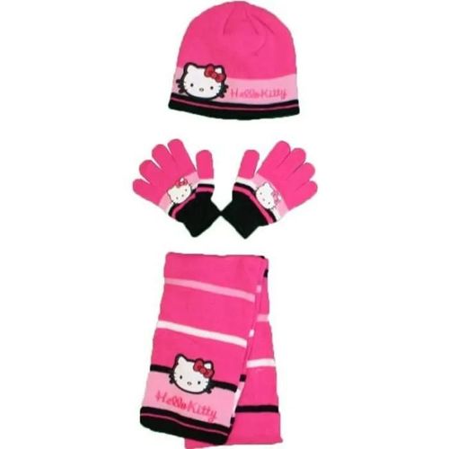Ensemble Bonnet + Gants + Écharpe - Hello Kitty - Unique - 100% Acrylique - Hiver - Fille
