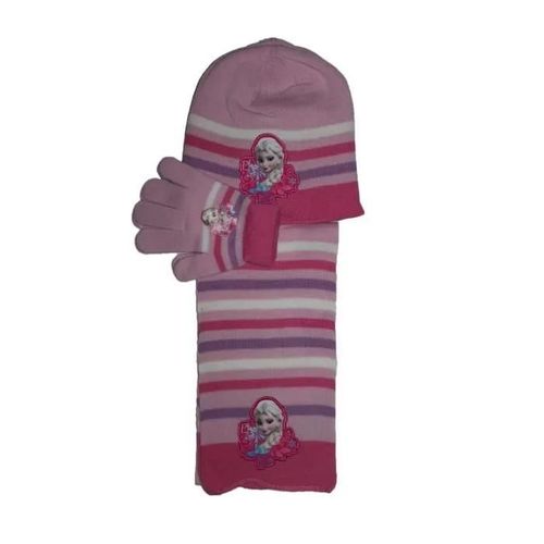 Ensemble Bonnet Gants Écharpe La Reine Des Neiges Rose
