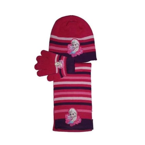 Ensemble Bonnet Gants Écharpe La Reine Des Neiges Rose Violet