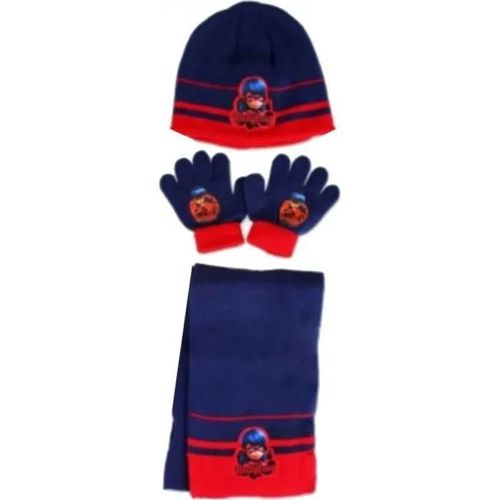 Ensemble 3 Pièces Bonnet + Écharpe + Gants Ladybug Miraculous Bleu Taille Unique