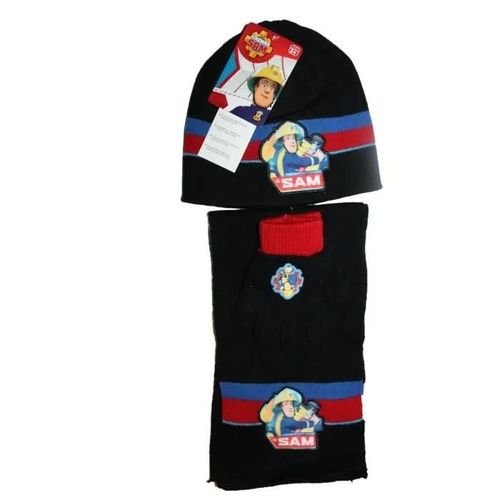 Ensemble Bonnet Gants Écharpe - Sam Le Pompier - Noir - 100% Acrylique - Taille Unique - Hiver
