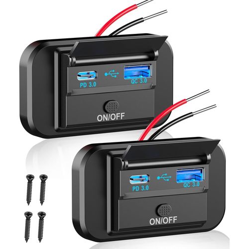 2pcs Prise Usb De Chargeur De Voiture: Double Pd3.0 12v Chargeur De Voiture Avec Interrupteur À Bouton Montage De Panneau Prise Usb Pour Marine,Atv,Camping-Car,Camion,Golf Cart