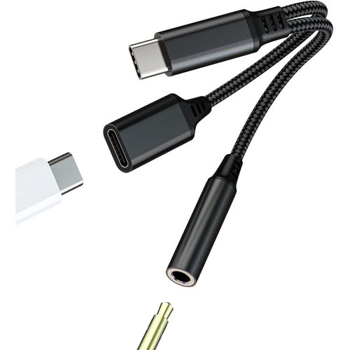 Adaptateur USB C Ecouteur pour Iphone15(2 en 1) Type-c Chargeur Cable 3.5 mm Prise Jack Audio Voiture Casque AUX Accessoire écouteur Rallonge pour Apple 15 Pro Max Plus Ipad Pro Air Mini pour Samsung
