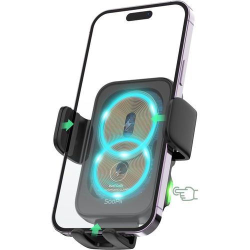 Chargeur de Voiture sans Fil à Double bobines,Support de Voiture de Charge 15 W,2 Clips d'aération,Support de téléphone de Voiture pour lPhone13 Samsung Z Fold3