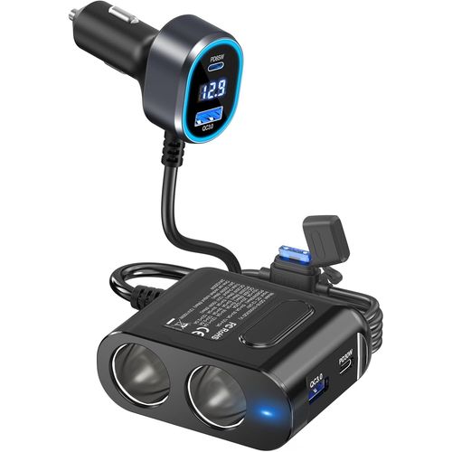 Pd 65w Pour Portable Adaptateur Chargeur Allume-Cigare De Voiture: 200w Double Prise Allume Cigare Usb C Rapide Chargeur Voiture Avec Voltmètre Led Pour Iphone,Ipad,Samsung,Huawei