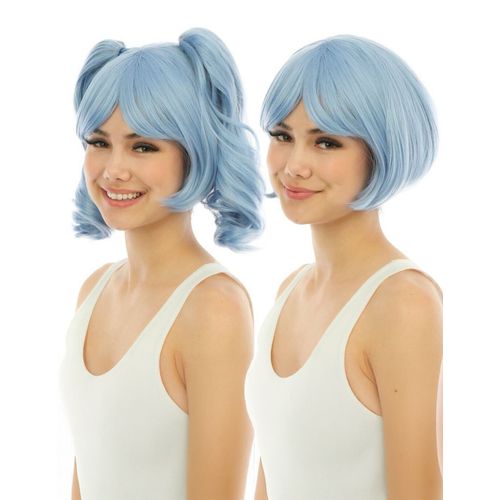 Perruque Manga Avec Couettes Détachables Luxe Bleu Pastel