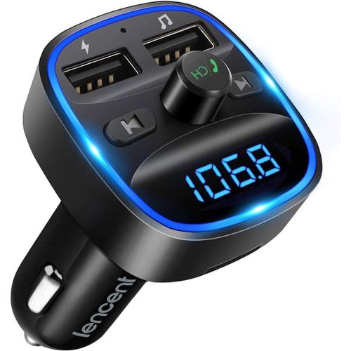 Bluetooth Voiture,Transmetteur FM Lecteur MP3 Adaptateur Radio sans Fil Kit,Émetteur FM Voiture Chargeur pour Appel Mains Libres avec 2 USB Port 5V/2.4A1A,Support Carte SD/Clé USB (Noir)