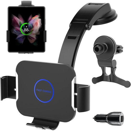 Support De Téléphone De Voiture À Double Bobine 15w Pour Samsung Z Fold 5/4/3 Chargeurs De Voiture Sans Fil Intelligents Qi Support De Voiture Pour Grille D'aération De Tableau De Bord