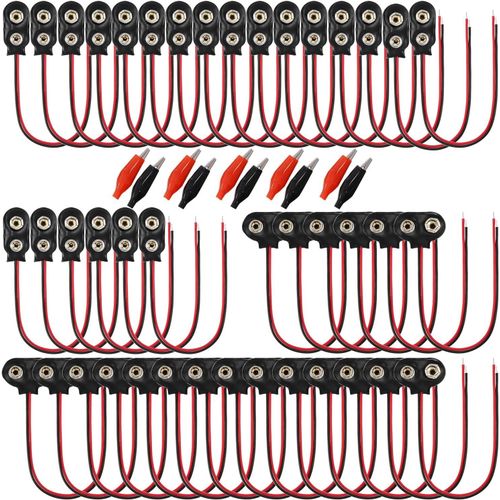 40 Pièces Connecteurs À Clip De Batterie 9v,Fiche Pile 9v,Clip De Batterie En Plastique De Type I & Type T Connecteur À Pince De Batterie Avec Câbles De 150 Mm