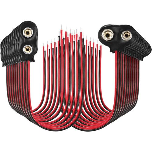 20 Pièces Connecteur Pile 9v Connecteur Pile À Clips 9v Branchement Raccordement Fils De Pile À Clips 9 V Connecteur De Batterie 15cm Connecteurs I Type T Type + Tube Thermorétractable