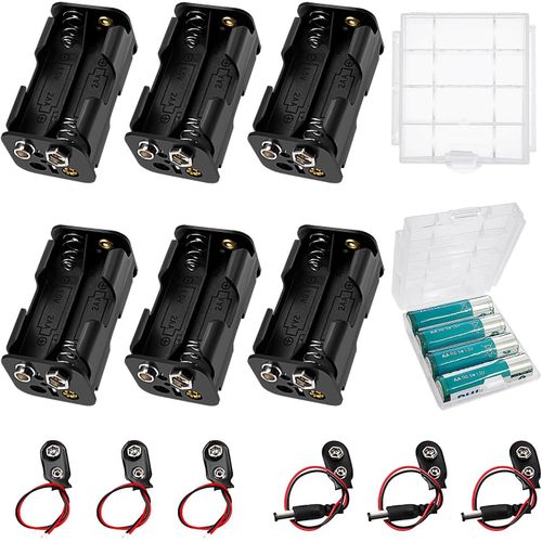 6 Pièces Supports De Piles 4x 1.5v Aa,6v Emplacements Batterie Double En Plastique Avec Clip De Batterie Type I
