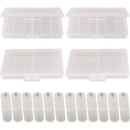 4pcs Boîte À Piles En Plastique(10 Cellules),Boîte De Rangement Pour Piles,Boîte À Piles Pour Aa Et Aaa + 12pcs Convertisseur D'adaptateur De Batterie De Aaa A Aa