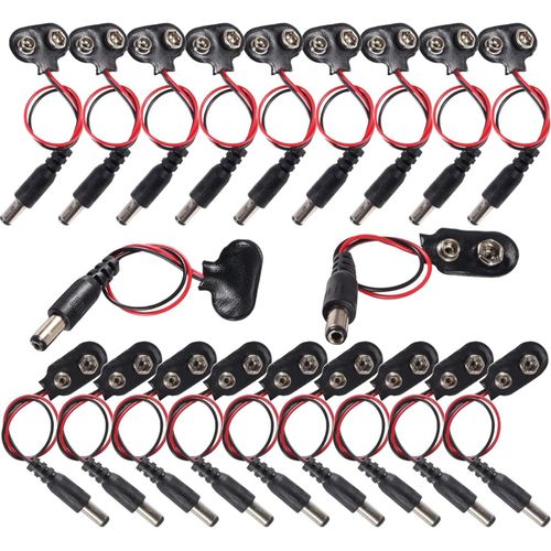 20pcs 9v Pile Connecteur,Connecteur De Batterie 9v Clip De Batterie Avec Prise Mâle Dc 5.5mmx2.1mm(T Type Et I Type)