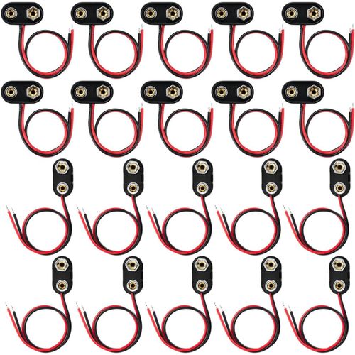 20 Pièces Connecteurs À Clip De Batterie 9v,Fiche Pile 9v,Clip De Batterie En Plastique De Type I & Type T Connecteur À Pince De Batterie Avec Câbles De 150 Mm