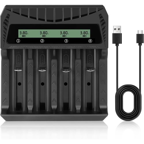 Chargeur De Piles,Chargeur Piles Rechargeable Charge,Chargeur De Piles Aa Et Aaa 4 Slots,Chargeur De Numérique Et Intelligent,Charge Rapide,Protection De Charge Intelligente(Ports Usb C)